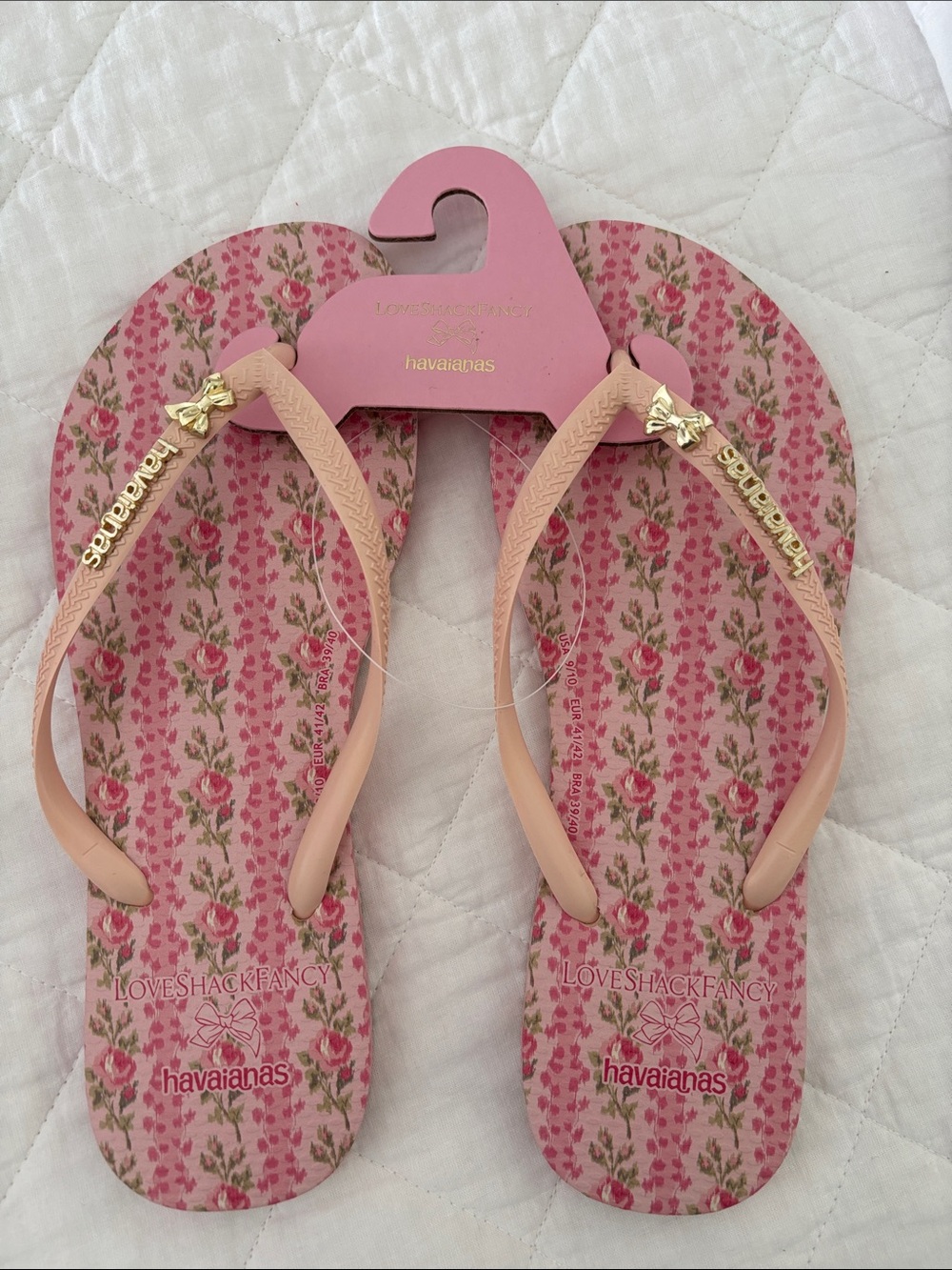Havaianas Pink Love Shack Fancy Women's Flip Flops with Gold Logo